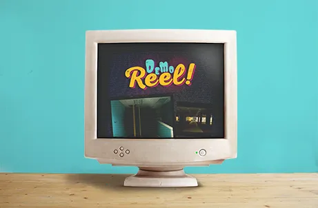 demo reel image on T.V.